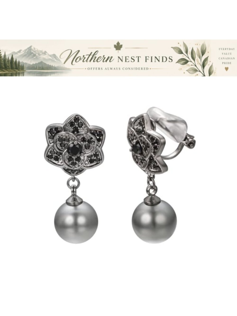 Pearl Clip On Dangle Earrings for Women Non Pierced Rhinestone Formal
